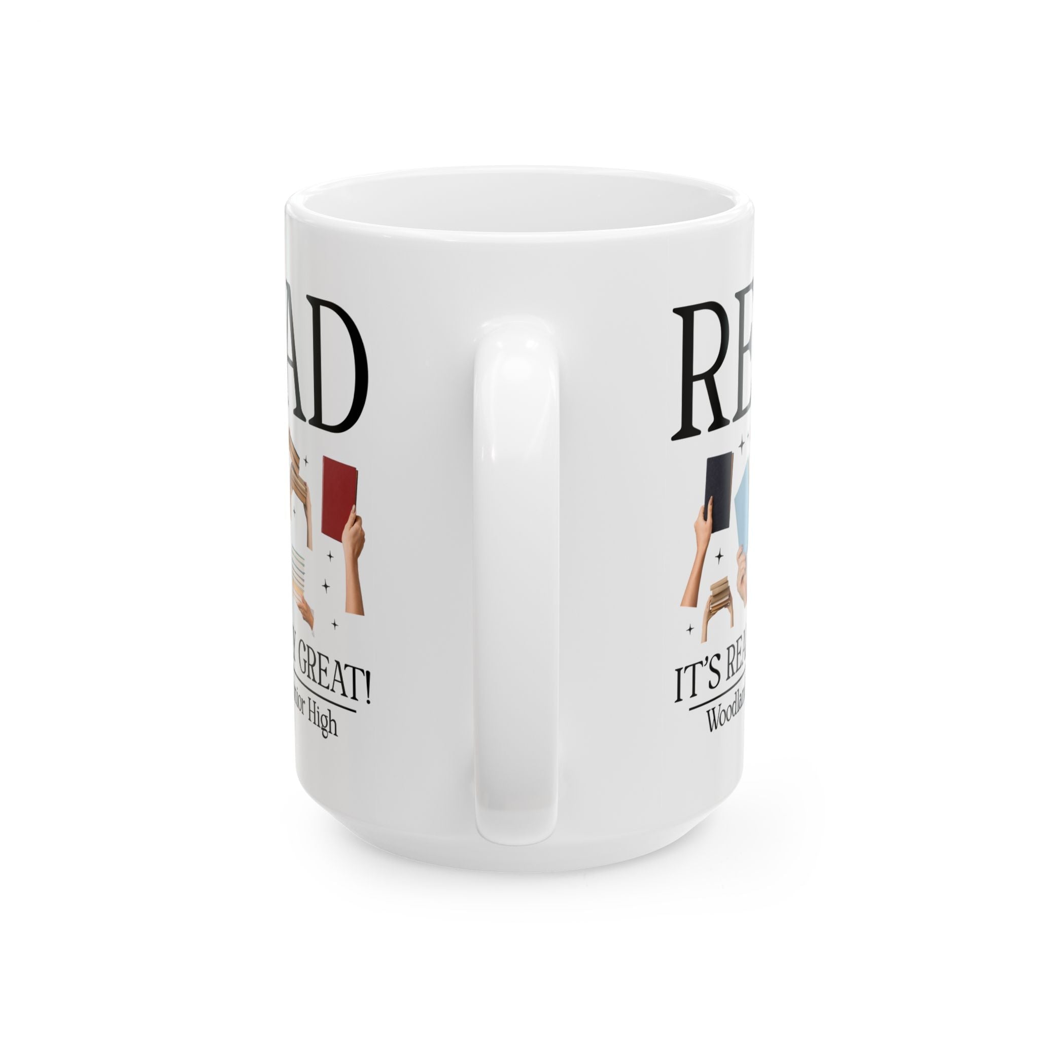 Woodland Junior High School Coffee Mug: Read! It's Really Great! | FPS + Opal and June 15 Oz Coffee Mug, Fayetteville Public Schools - Opal and June