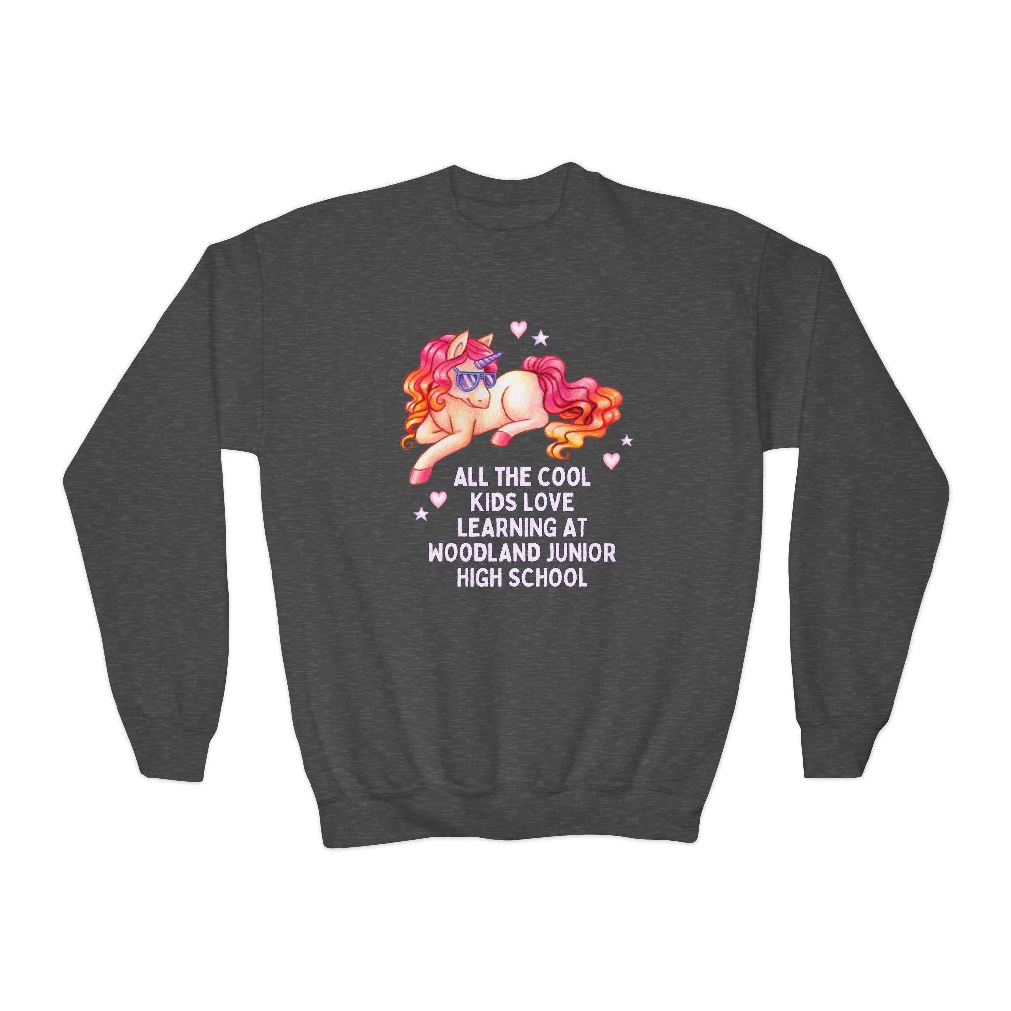 Woodland Junior High School Kids Sweatshirt: All the Cool Kids Love Learning at Woodland Junior High | FPS + Opal and June Kids Sweatshirt, Fayetteville Public Schools - Opal and June