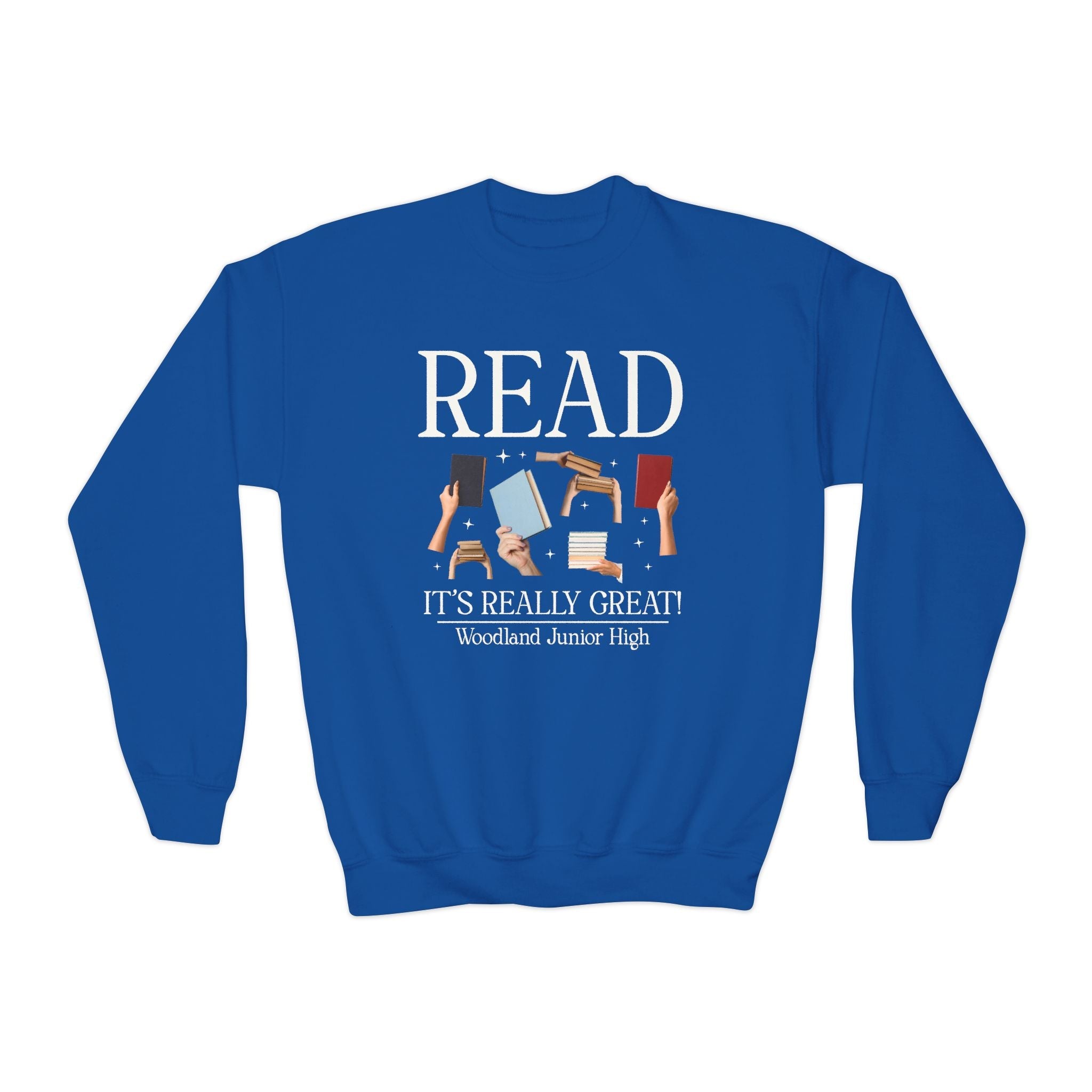 Woodland Junior High School Kids Sweatshirt: Read! It's Really Great! | FPS + Opal and June Kids Sweatshirt, Fayetteville Public Schools - Opal and June