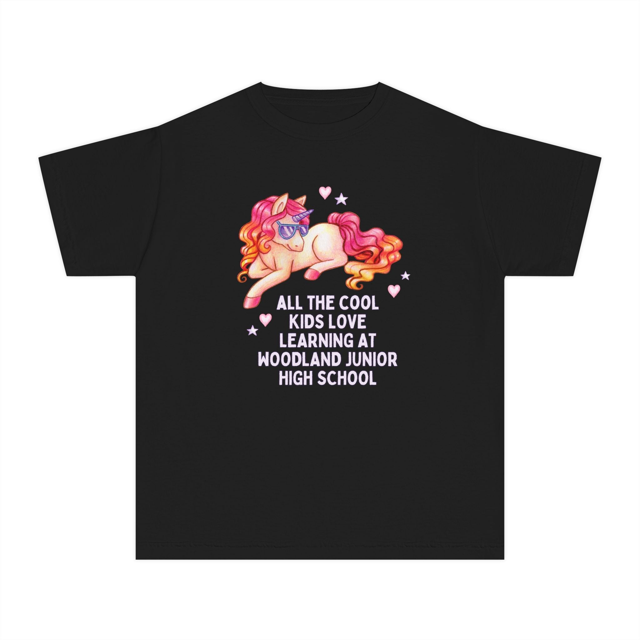 Woodland Junior High School Kids Tee Shirt: All the Cool Kids Love Learning at Woodland Junior High | FPS + Opal and June Kids Tee Shirt, Fayetteville Public Schools - Opal and June