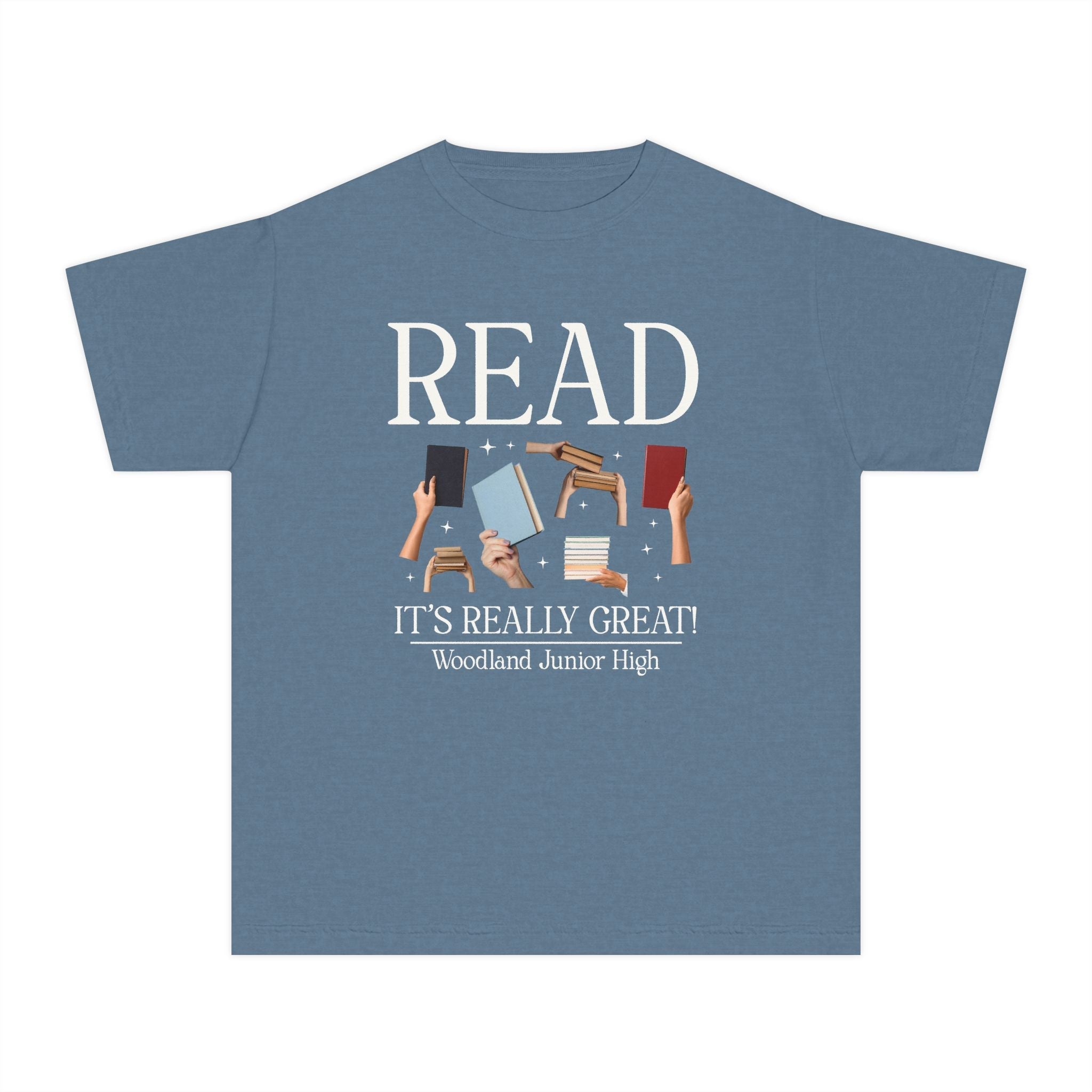 Woodland Junior High School Kids Tee Shirt: Read! It's Really Great! | FPS + Opal and June Kids Tee Shirt, Fayetteville Public Schools - Opal and June