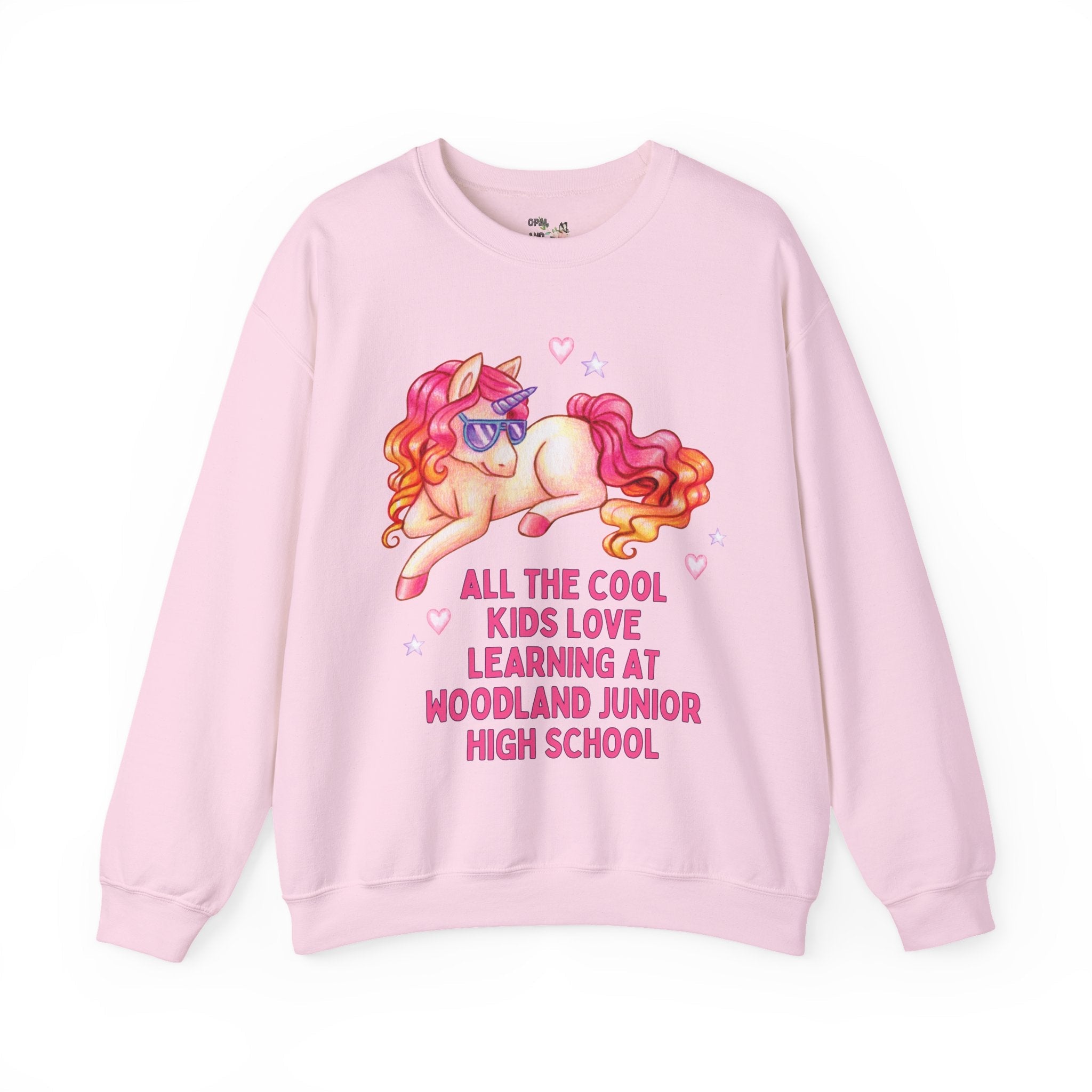 Woodland Junior High School Sweatshirt: All the Cool Kids Love Learning at Woodland Junior High | FPS + Opal and June Sweatshirt, Fayetteville Public Schools - Opal and June