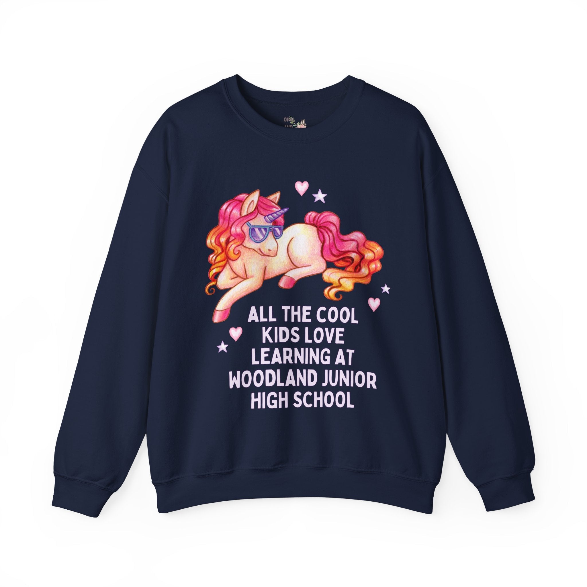 Woodland Junior High School Sweatshirt: All the Cool Kids Love Learning at Woodland Junior High | FPS + Opal and June Sweatshirt, Fayetteville Public Schools - Opal and June