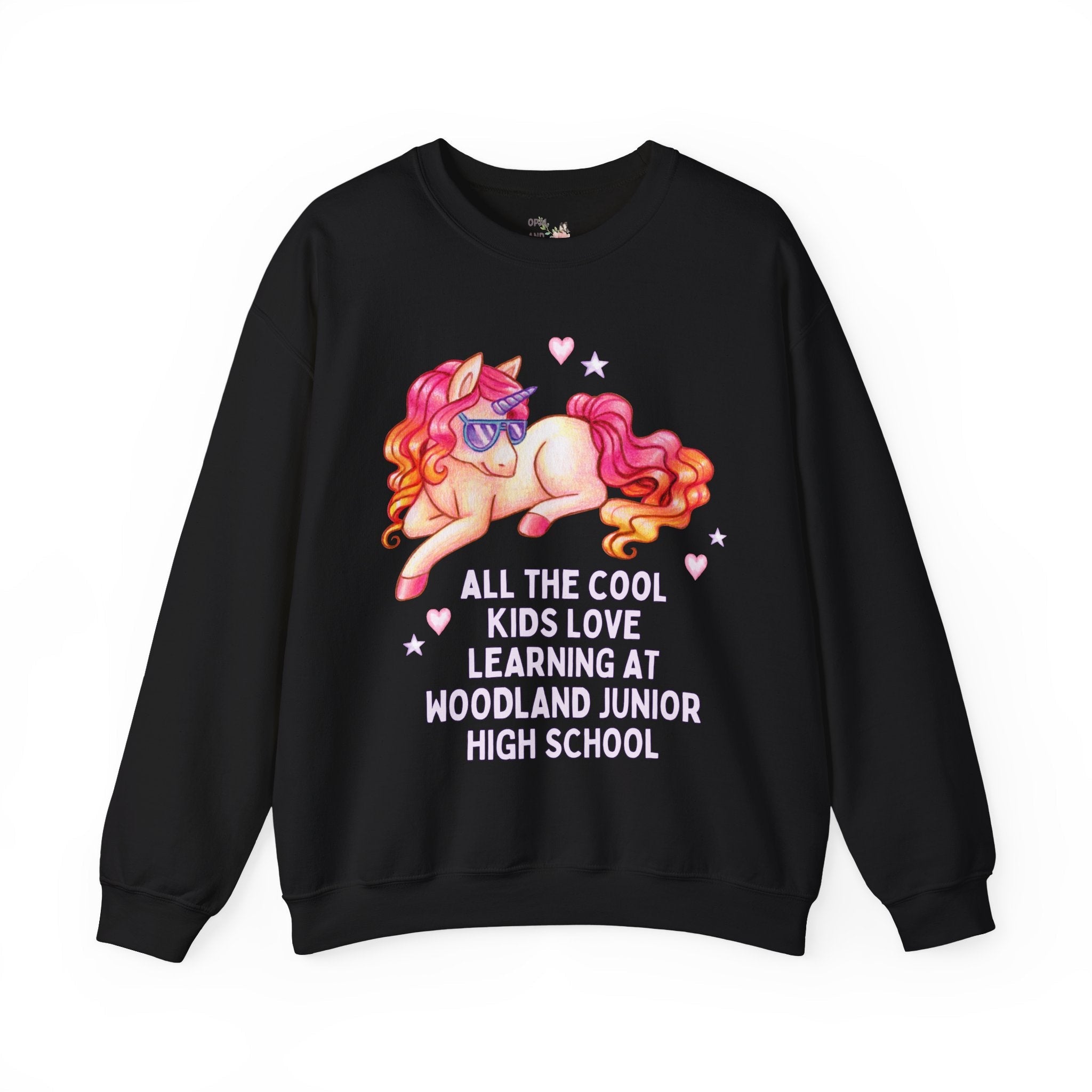 Woodland Junior High School Sweatshirt: All the Cool Kids Love Learning at Woodland Junior High | FPS + Opal and June Sweatshirt, Fayetteville Public Schools - Opal and June