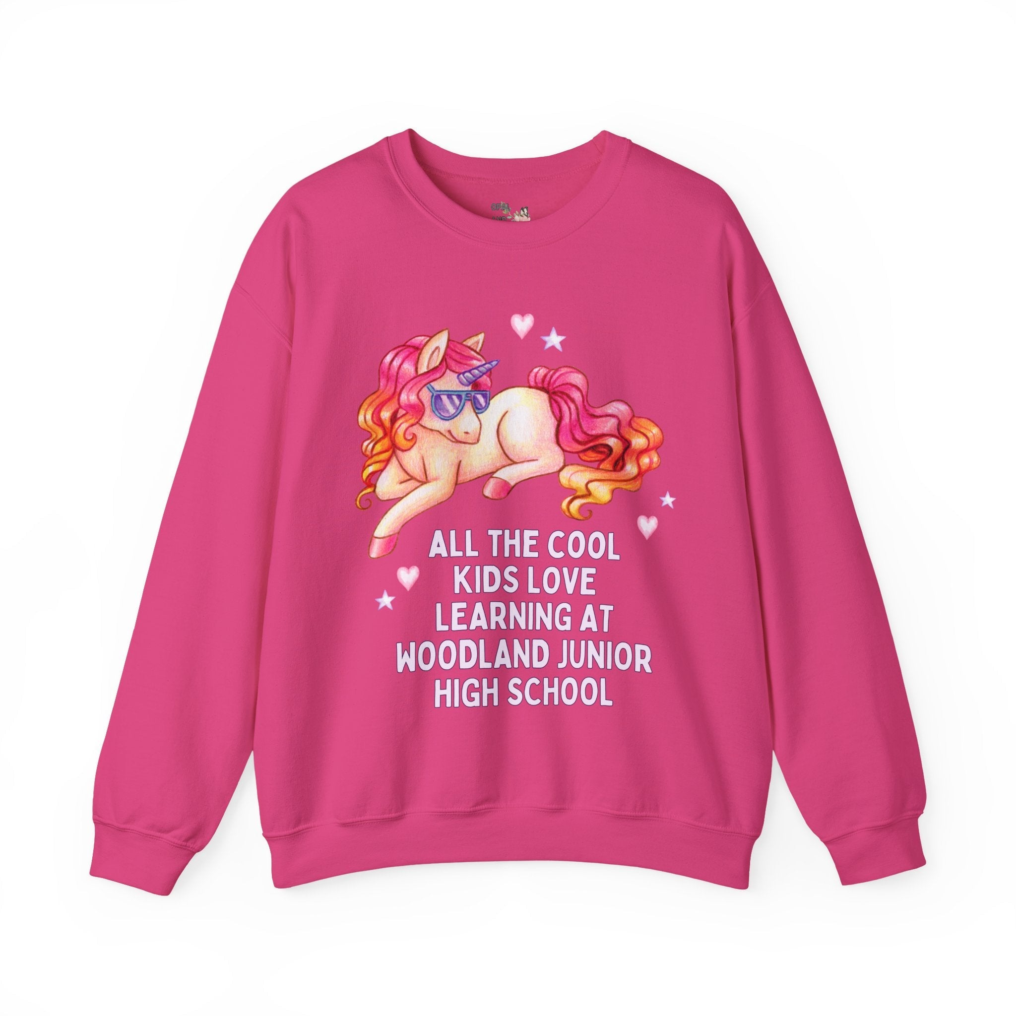 Woodland Junior High School Sweatshirt: All the Cool Kids Love Learning at Woodland Junior High | FPS + Opal and June Sweatshirt, Fayetteville Public Schools - Opal and June