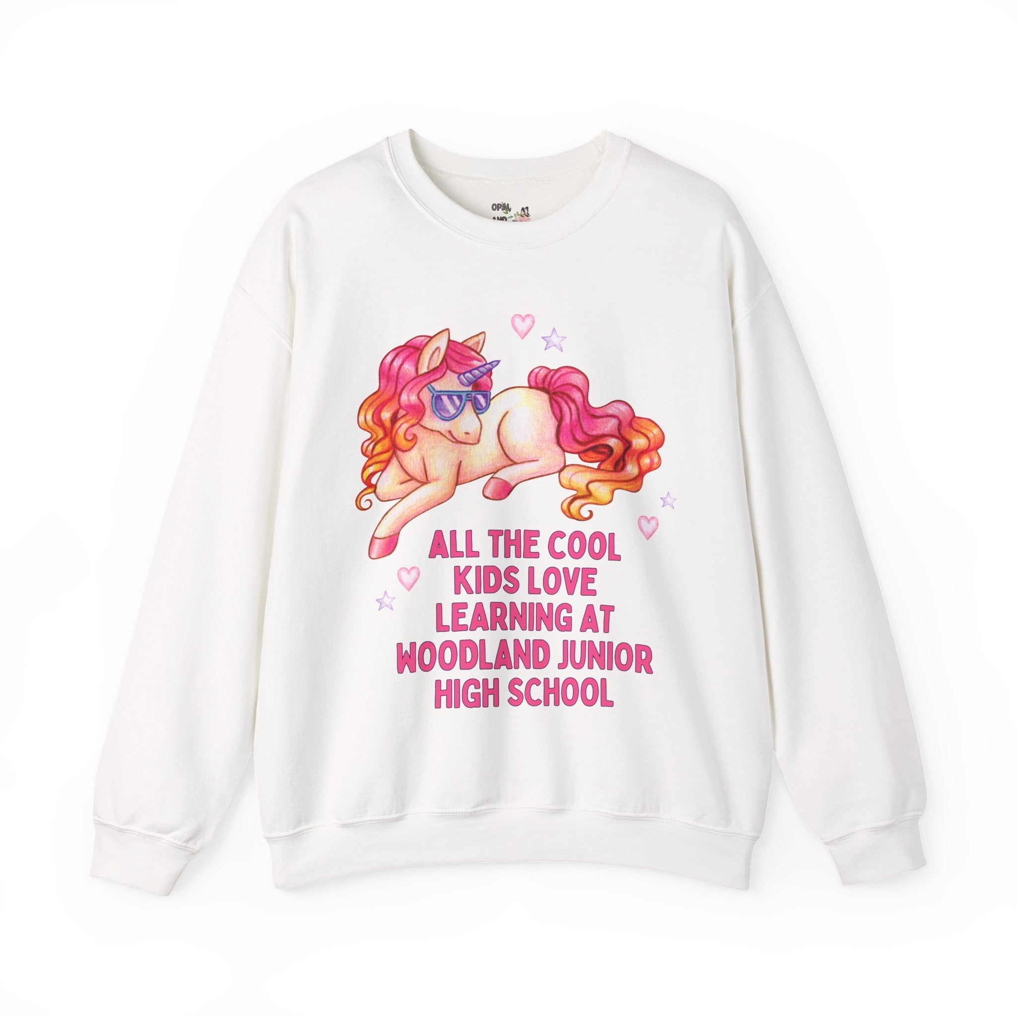 Woodland Junior High School Sweatshirt: All the Cool Kids Love Learning at Woodland Junior High | FPS + Opal and June Sweatshirt, Fayetteville Public Schools - Opal and June