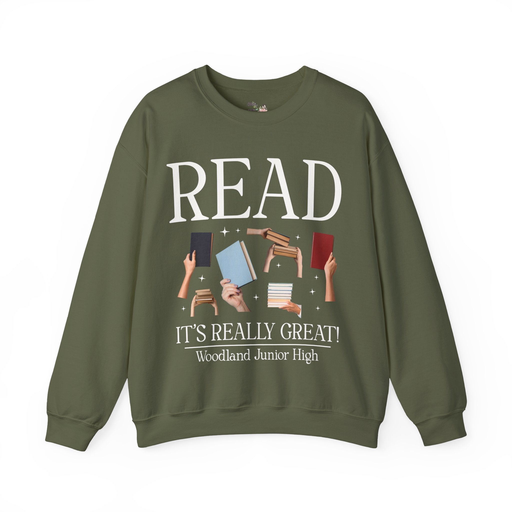 Woodland Junior High School Sweatshirt: Read! It's Really Great! | FPS + Opal and June Sweatshirt, Fayetteville Public Schools - Opal and June
