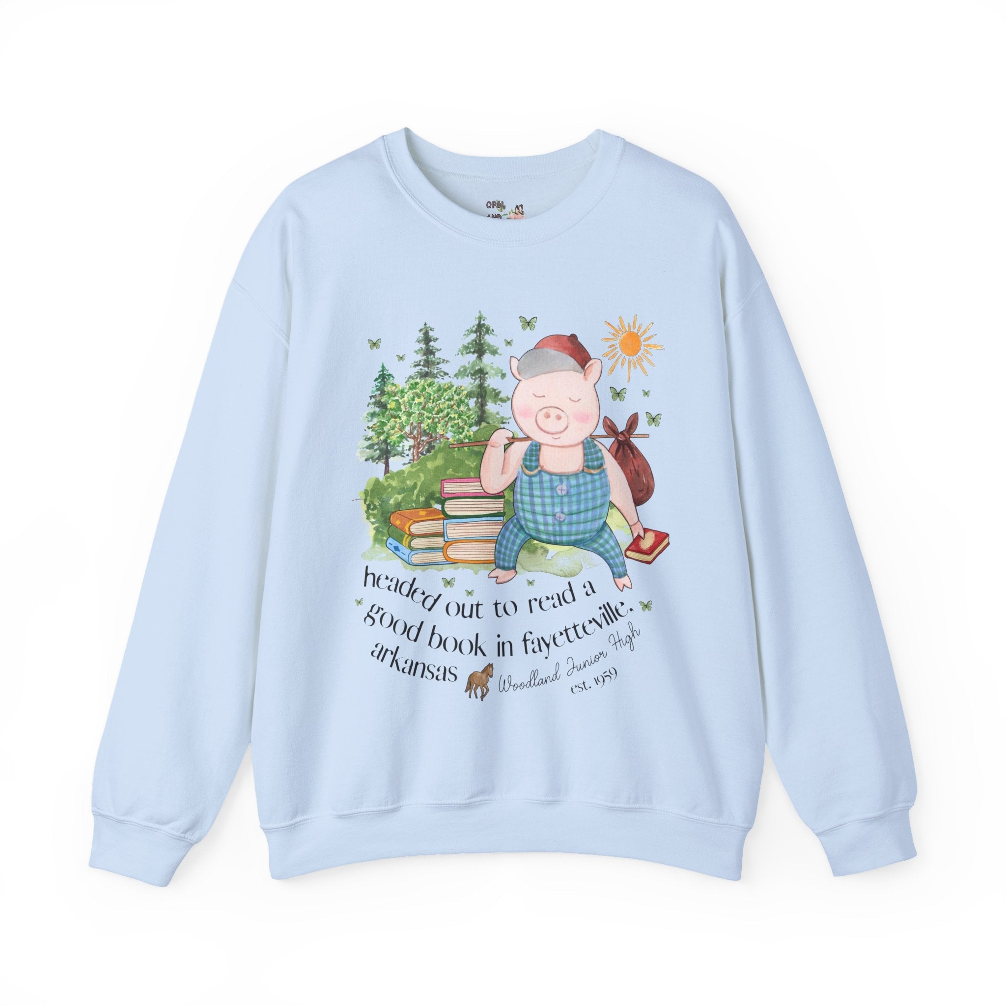Woodland Junior High Sweatshirt: Headed Out to Read a Good Book | FPS + Opal and June Sweatshirt, Fayetteville Public Schools - Opal and June