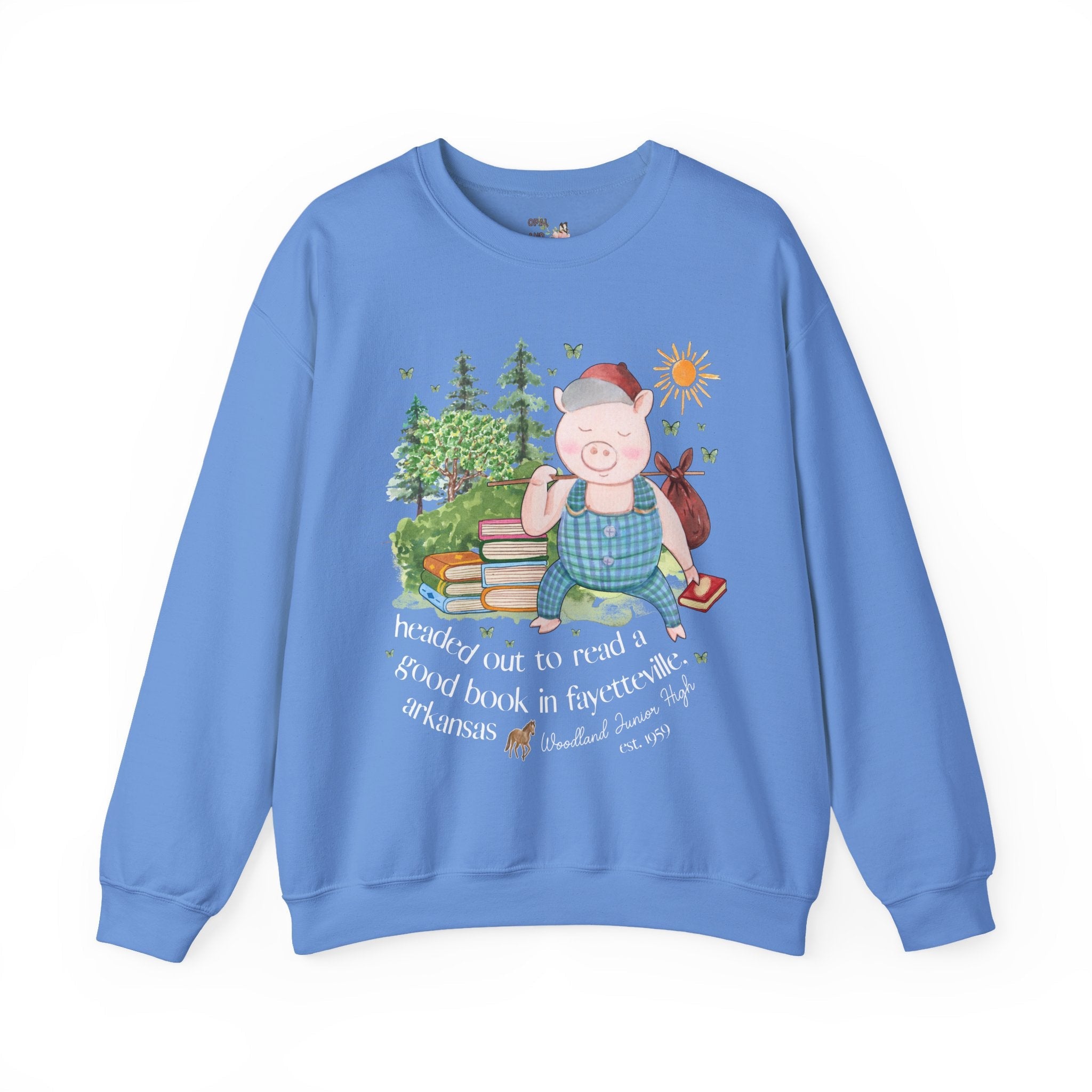 Woodland Junior High Sweatshirt: Headed Out to Read a Good Book | FPS + Opal and June Sweatshirt, Fayetteville Public Schools - Opal and June