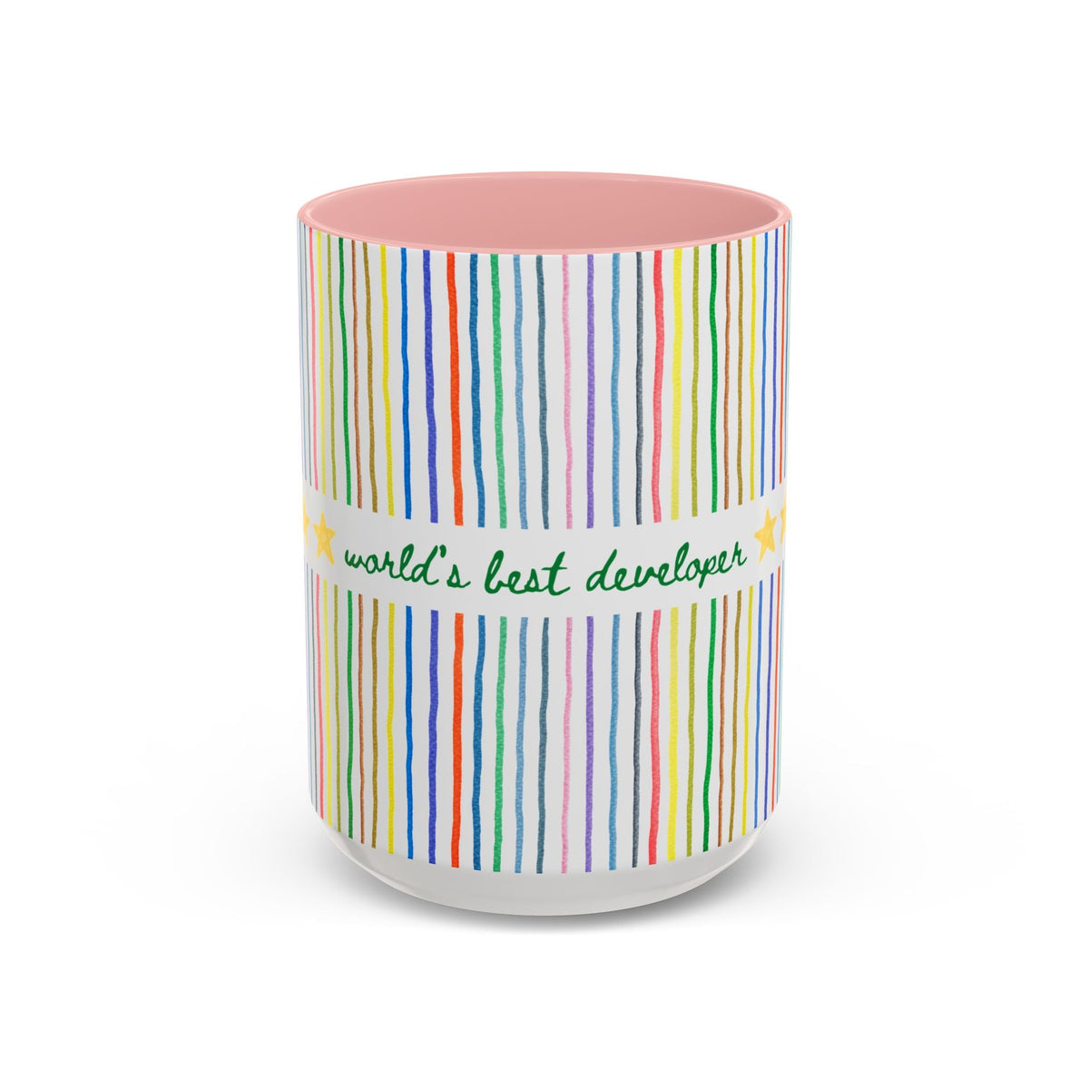 World's Best Developer Coffee Mug: 15 Oz Mug with Colorful Stripes, Cute Thank You Gift for Freelance Web Developer, Co-Worker Gift for Computer Scientist - Opal and June