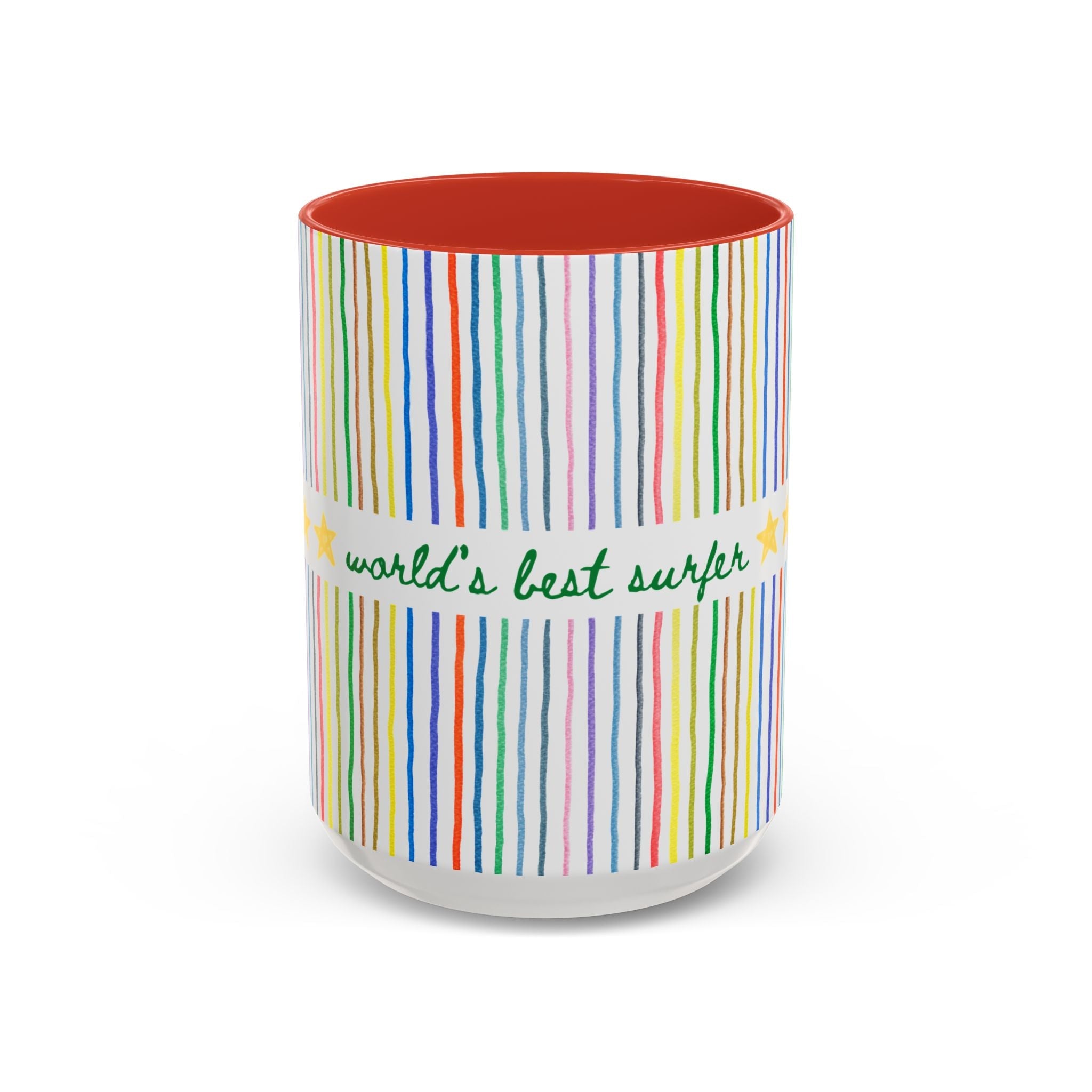 World's Best Surfer Coffee Mug: 15 Oz Mug with Colorful Stripes, Gift for Son or Daughter Who Loves Surfing, Cute Ocean Surfer Gift from Friend - Opal and June