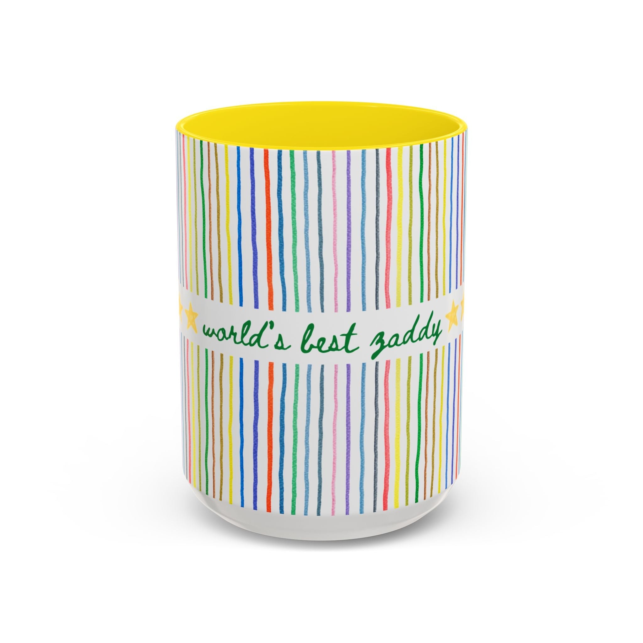 World's Best Zaddy Coffee Mug: 15 Oz Mug with Colorful Stripes, Funny Husband or Boyfriend Gift from Partner, Cute Birthday Gift for Your Kid's Dad - Opal and June