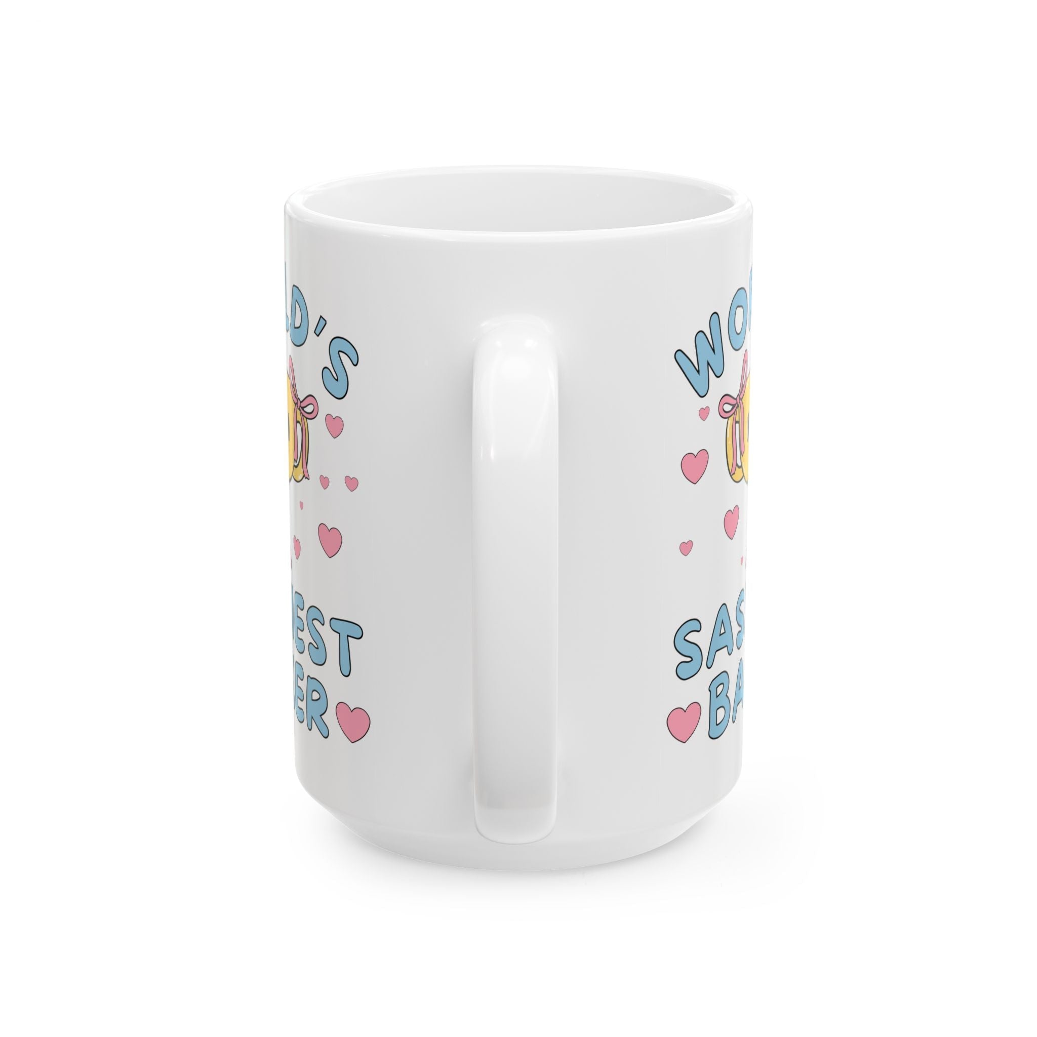 World's Sassiest Baker Coffee Mug: Funny Valentine's Gift or Silly Birthday Present for Pastry Chef, 15 Oz Coffee Mug with Hearts, Culinary School Graduation Gift - Opal and June