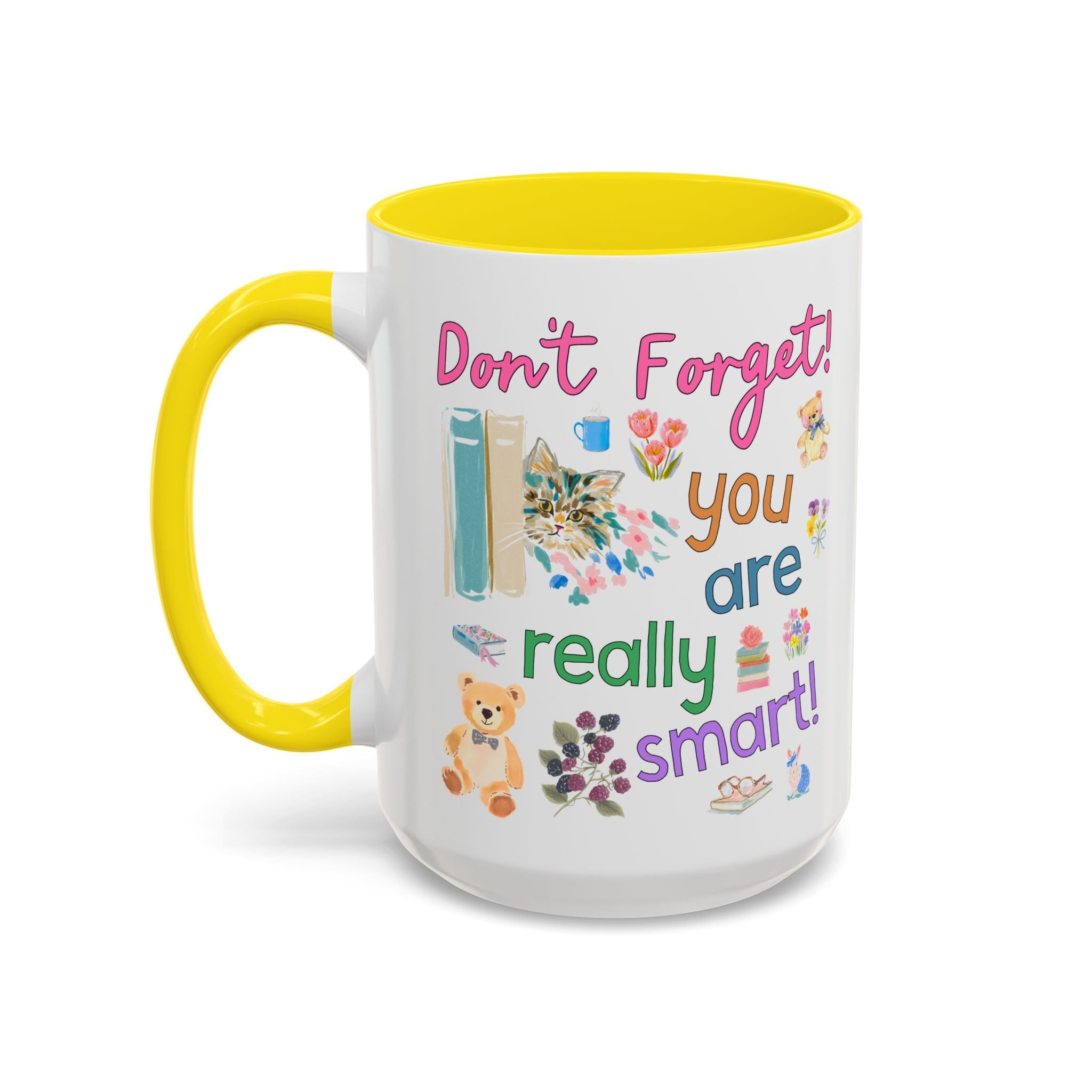 You are Really Smart Positive Affirmation Teacher 15 Oz Coffee Mug for Testing Day, Matching Teacher Team Mug with Cute Cottagecore Bears and Books - Opal and June