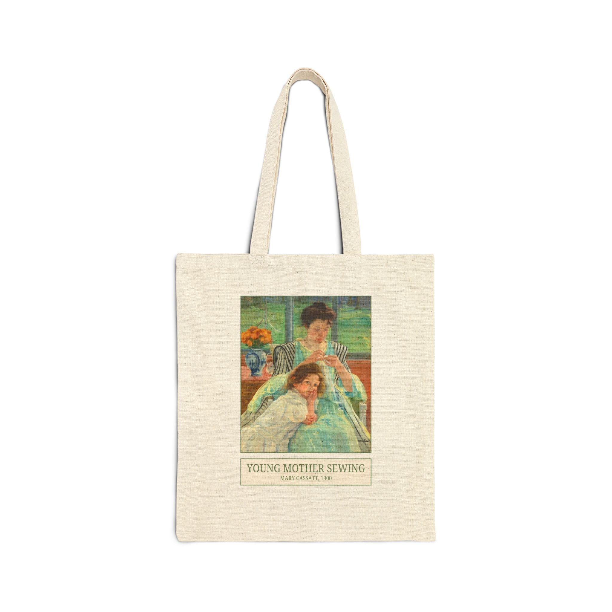 Young Mother Sewing by Mary Cassatt, Art History Tote Bag for Mom, Gift from Grandma to New Mama Who Sews, Cute Sewing Lover Gift for Mom - Opal and June