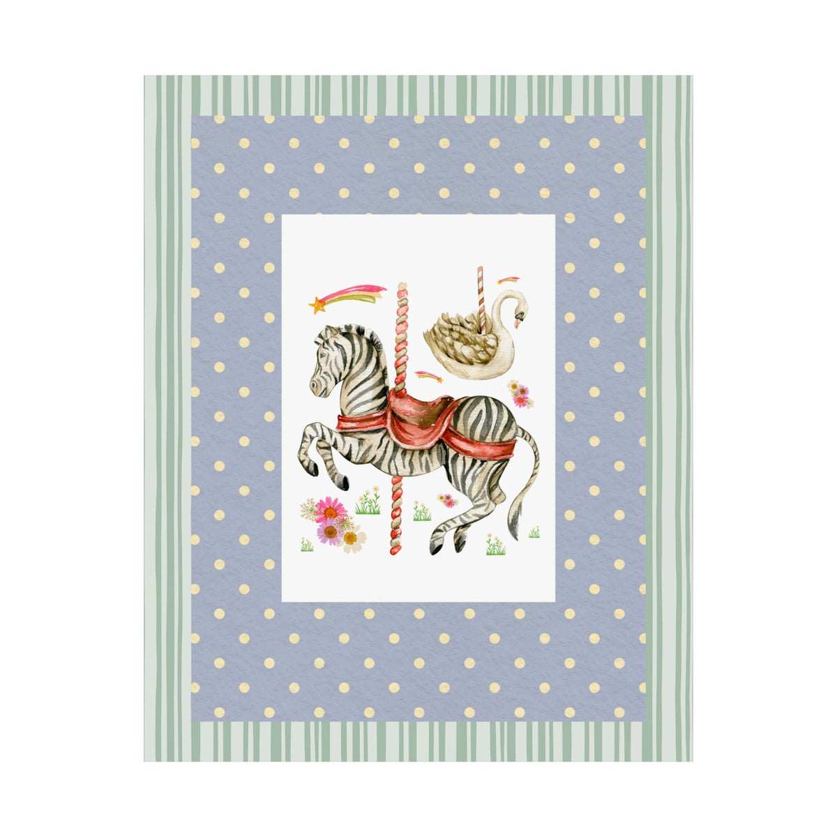 Zebra and Swan Nostalgic Carousal Circus Lover Print for Animal Lover with Shooting Stars and Flowers - Opal and June