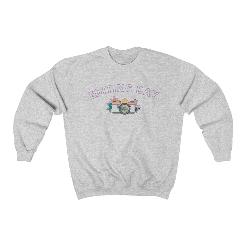 Editing Day Sweatshirt for Photographers: Floral Camera Mountain Design