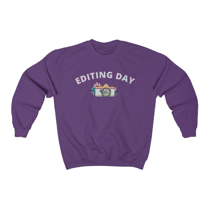 Editing Day Sweatshirt for Photographers: Floral Camera Mountain Design