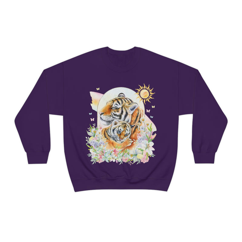 Watercolor Tiger Sweatshirt with Flowers: Eighties Floral Aesthetic